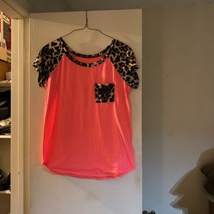 Hot pink with leopard sleeves and pocket